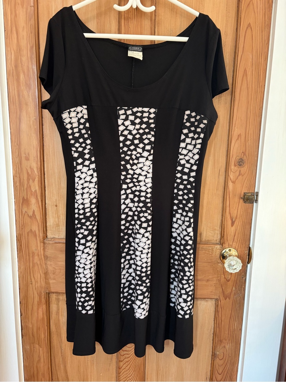 Black Scoop-Neck Dress with White Mosaic Panels by George